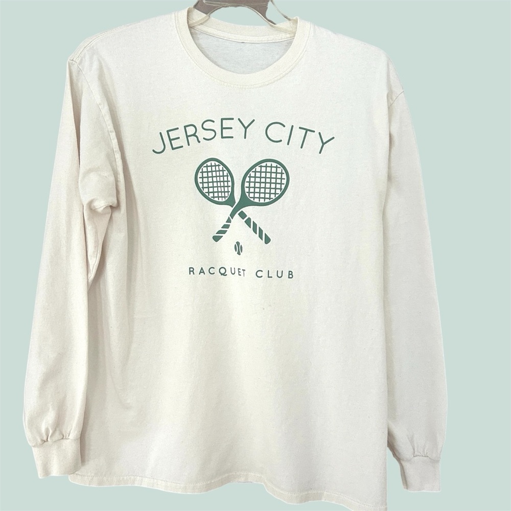 Jersey City Racquet Club Long Sleeve Tee Cream Green Men's size Medium